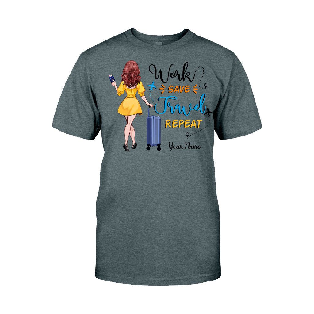 Work Save Travel Repeat - Personalized Travelling T-shirt and Hoodie