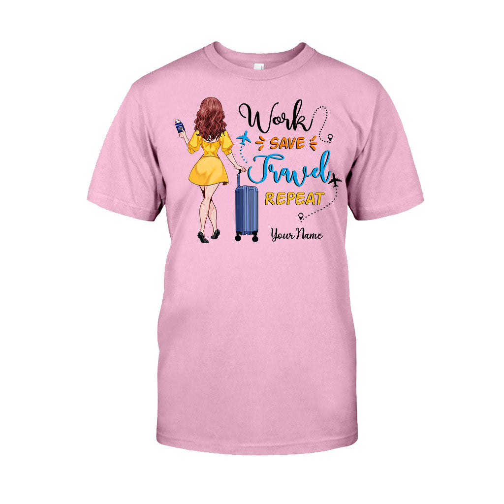 Work Save Travel Repeat - Personalized Travelling T-shirt and Hoodie