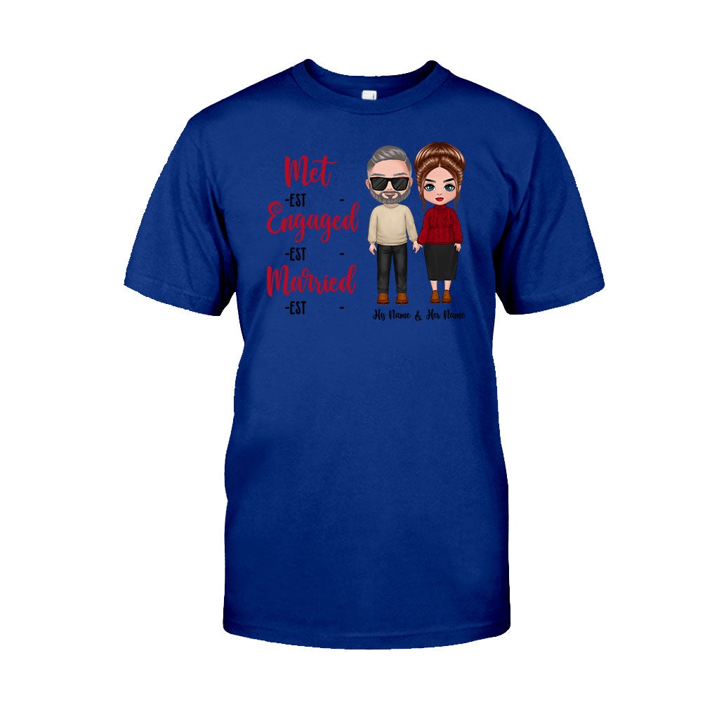 Met Engaged Married - Personalized Couple T-shirt and Hoodie