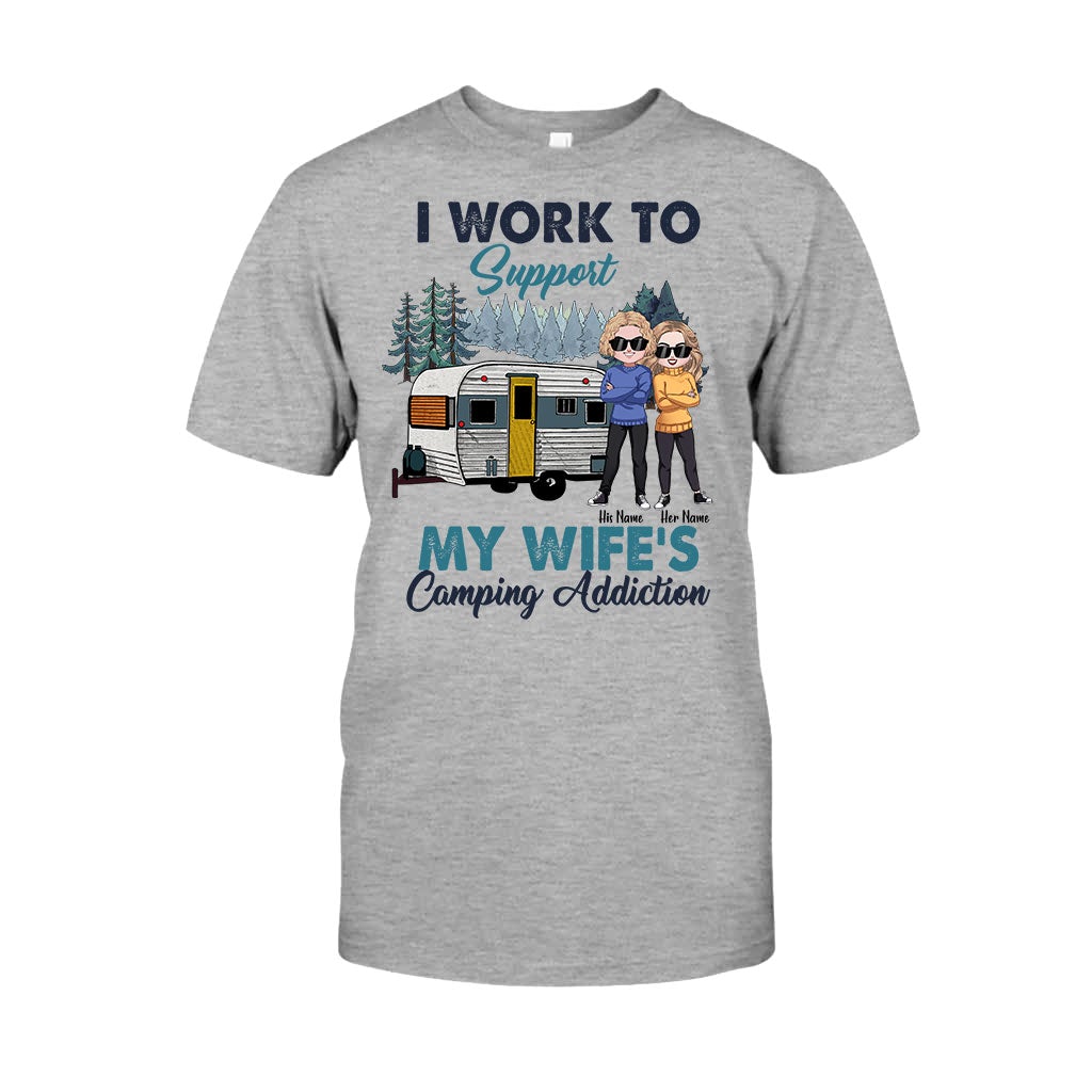Support My Wife's Camping Addiction - Personalized Couple T-shirt and Hoodie