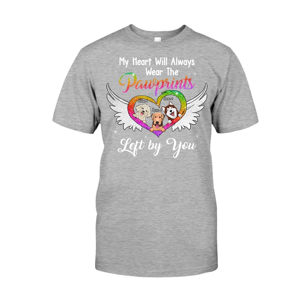 Mon cœur portera toujours les empreintes de pattes - T-shirt et sweat à capuche personnalisés pour chien avec impression à paillettes.