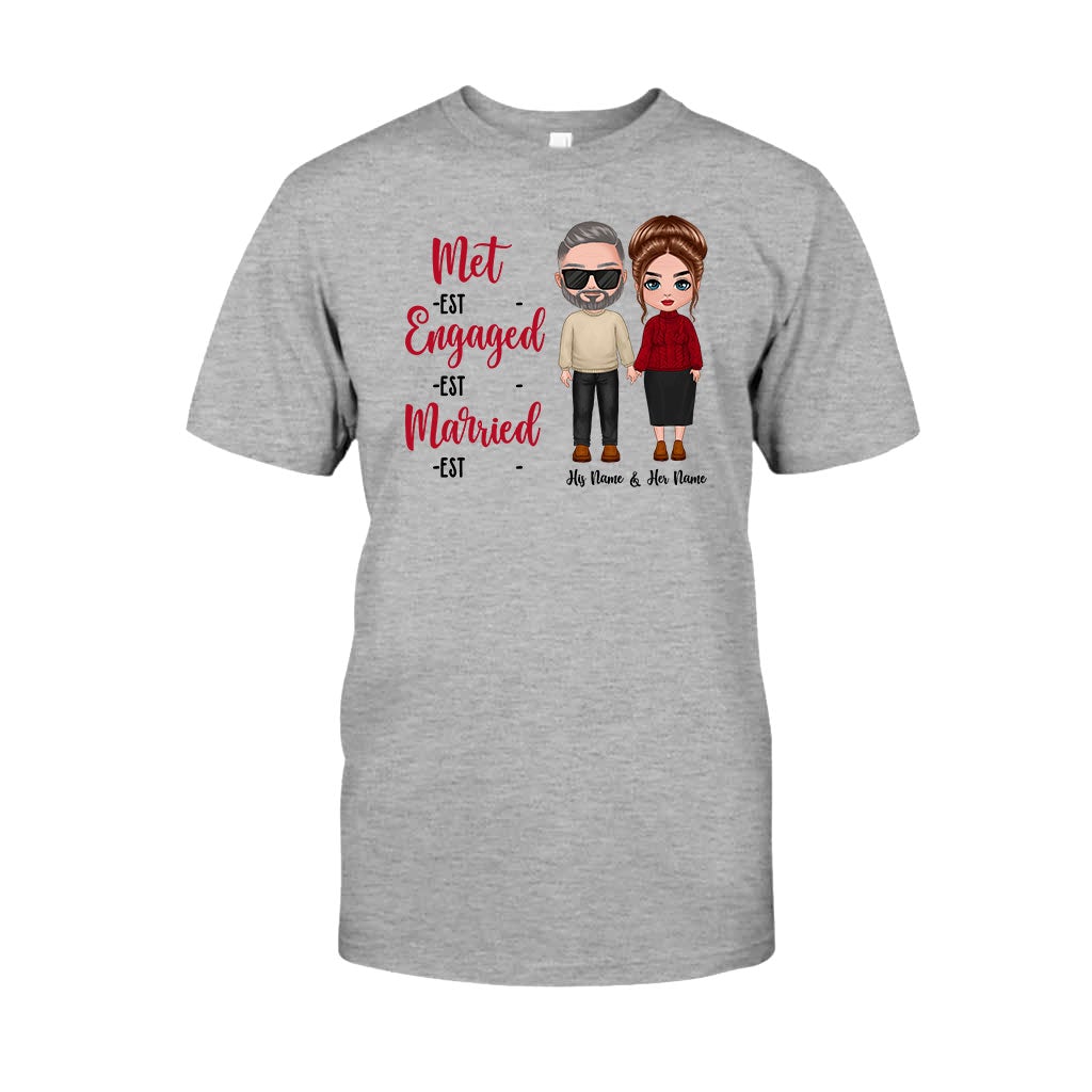 Met Engaged Married - Personalized Couple T-shirt and Hoodie