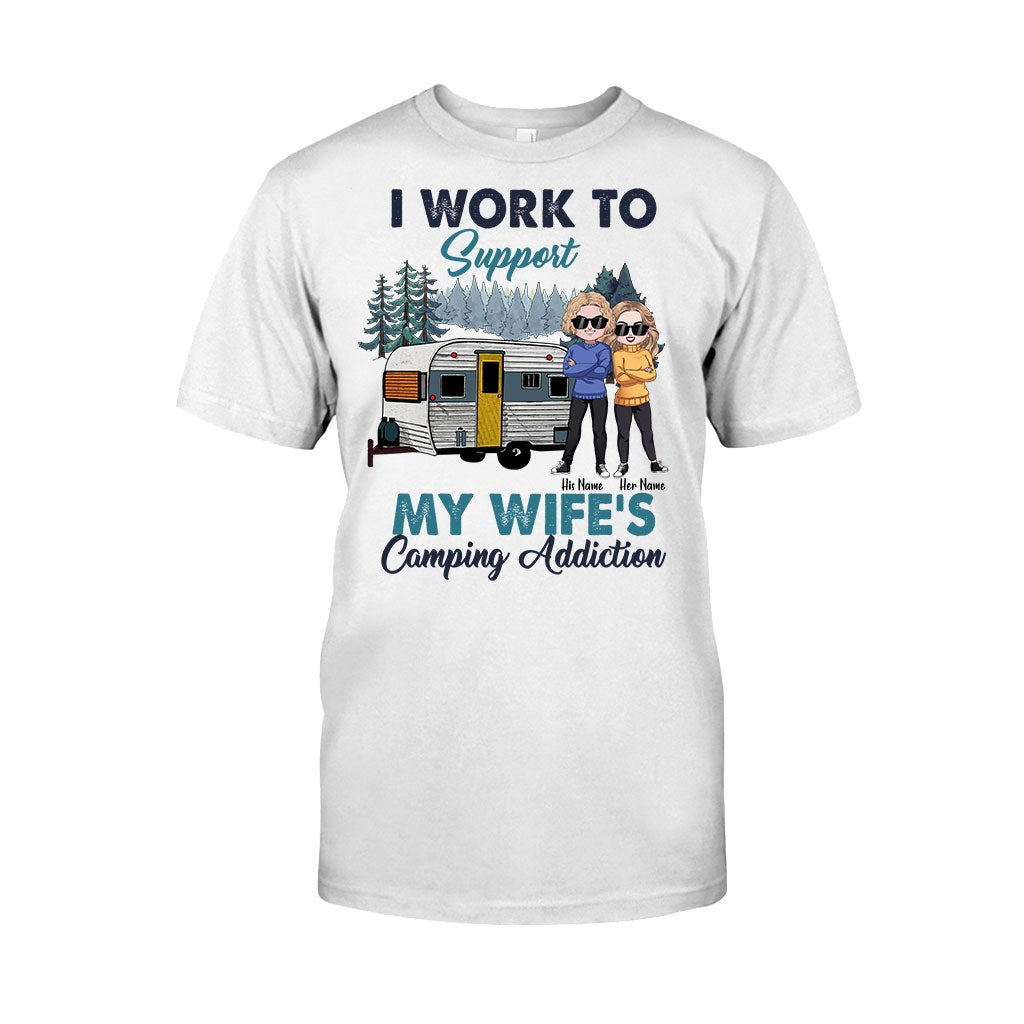Support My Wife's Camping Addiction - Personalized Couple T-shirt and Hoodie