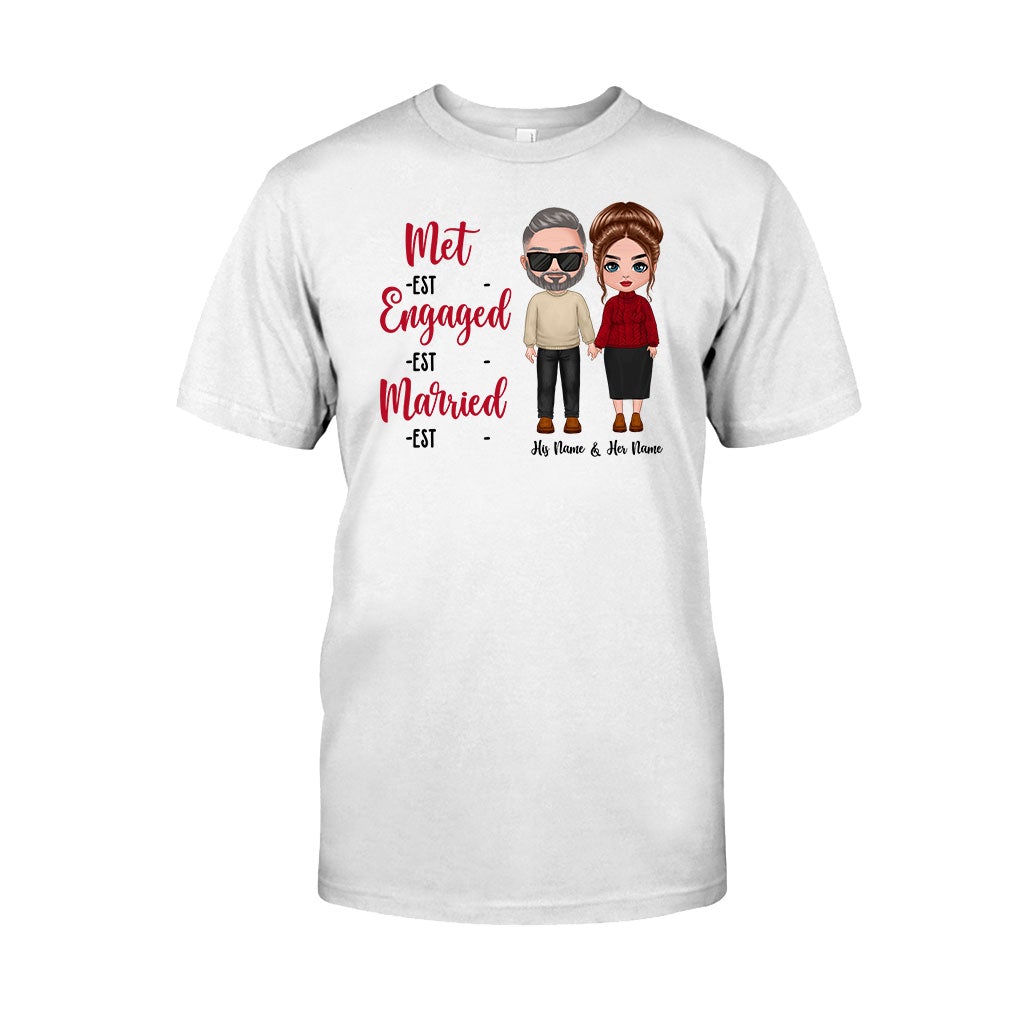 Met Engaged Married - Personalized Couple T-shirt and Hoodie