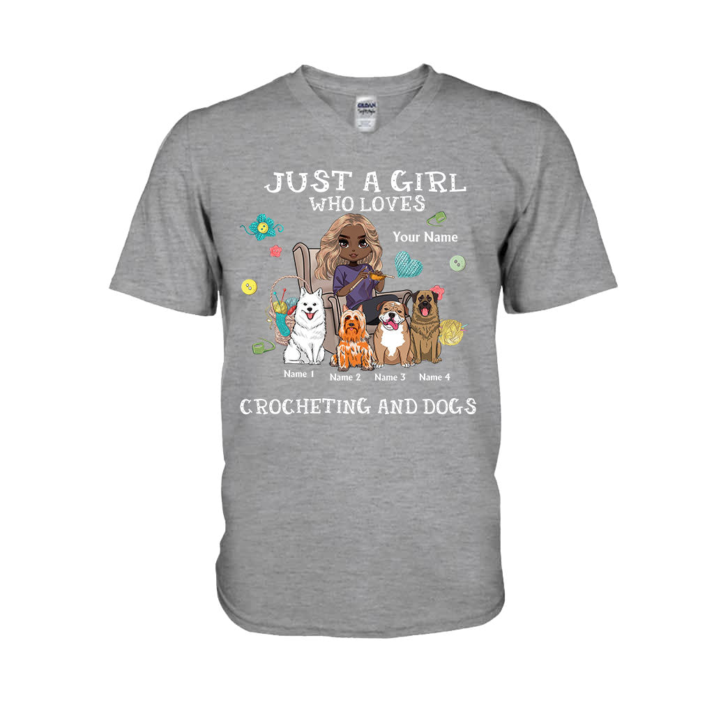 Une fille qui aime le crochet et les chiens - T-shirt et sweat à capuche personnalisés