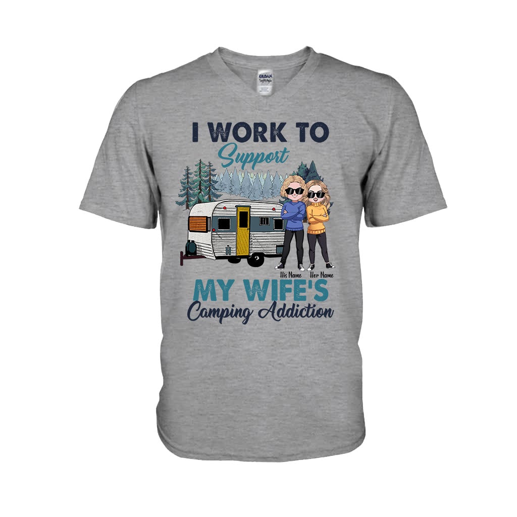Support My Wife's Camping Addiction - Personalized Couple T-shirt and Hoodie