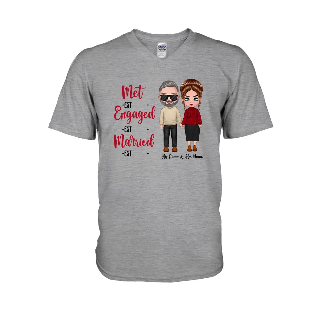 Met Engaged Married - Personalized Couple T-shirt and Hoodie