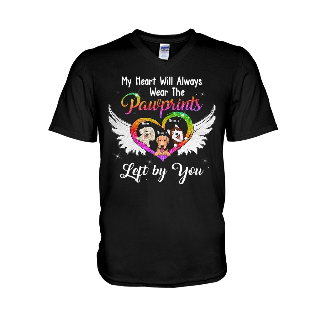 Mon cœur portera toujours les empreintes de pattes - T-shirt et sweat à capuche personnalisés pour chien avec impression à paillettes.