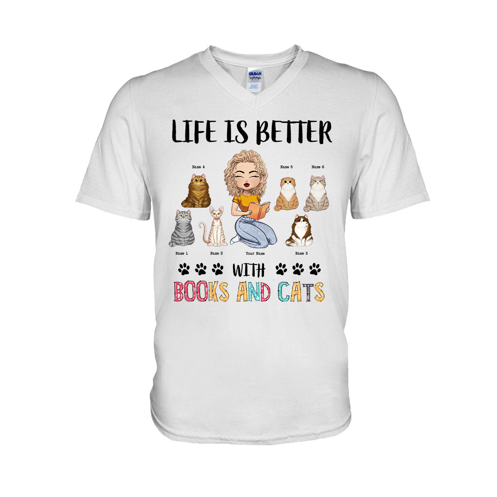 La vie est plus belle avec des livres et des chats - T-shirt et sweat à capuche personnalisés.