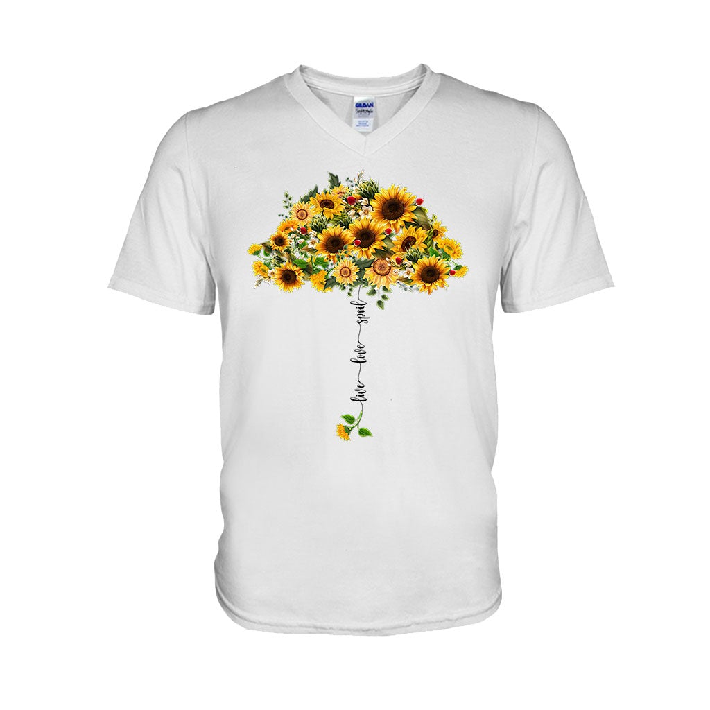 T-shirt et sweat à capuche personnalisés « Vivre, aimer, gâter » avec parapluie tournesol - 1021