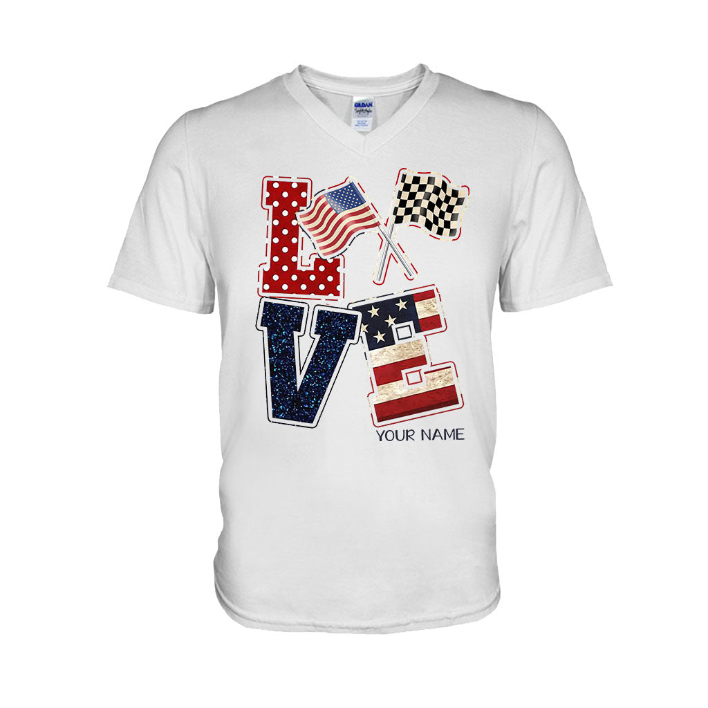 J'adore la course automobile - T-shirt et sweat à capuche personnalisés pour la fête de l'Indépendance