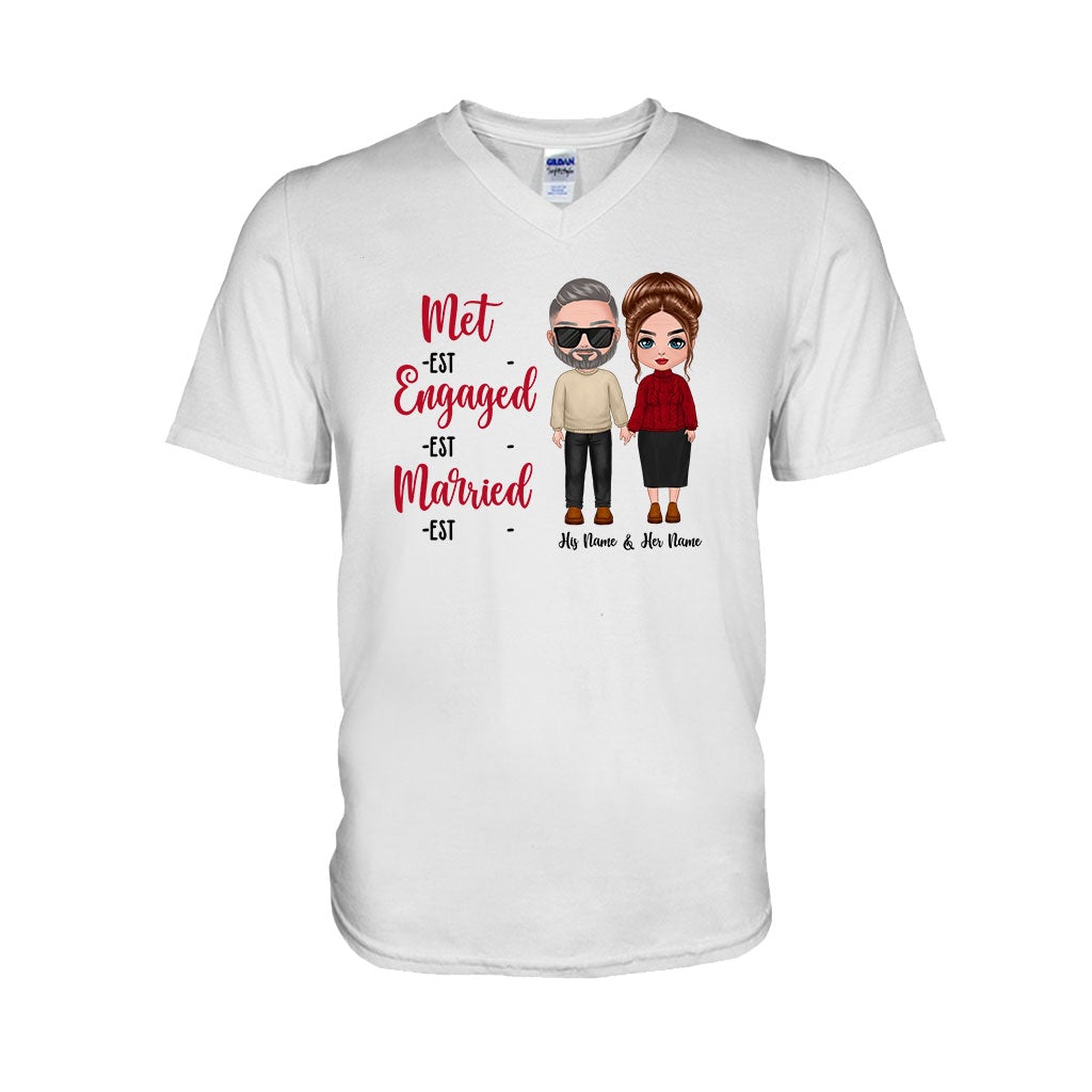 Met Engaged Married - Personalized Couple T-shirt and Hoodie