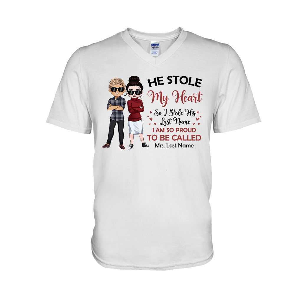 Il a volé mon cœur, j'ai volé son nom de famille - T-shirt et sweat à capuche personnalisés pour couples