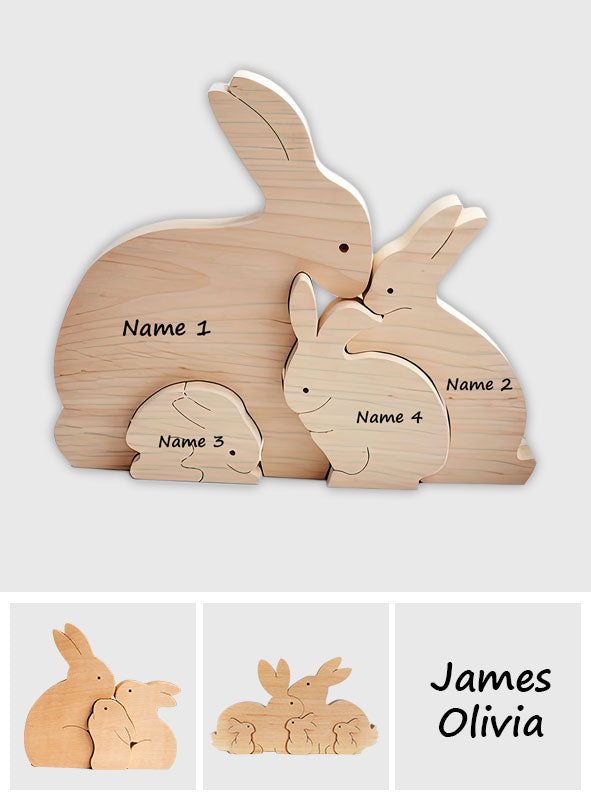 Puzzle en bois Famille Lapins de Pâques - Puzzle en bois Famille Lapins de Pâques personnalisé pour Pâques