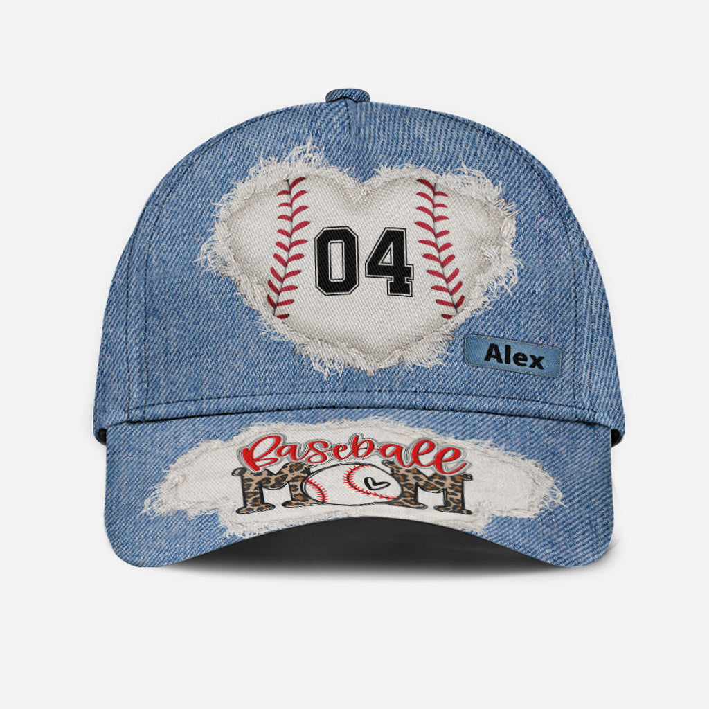 Casquette de baseball classique personnalisée avec numéro de maman de joueur de baseball et motif denim sur mesure - Casquette de baseball classique personnalisée
