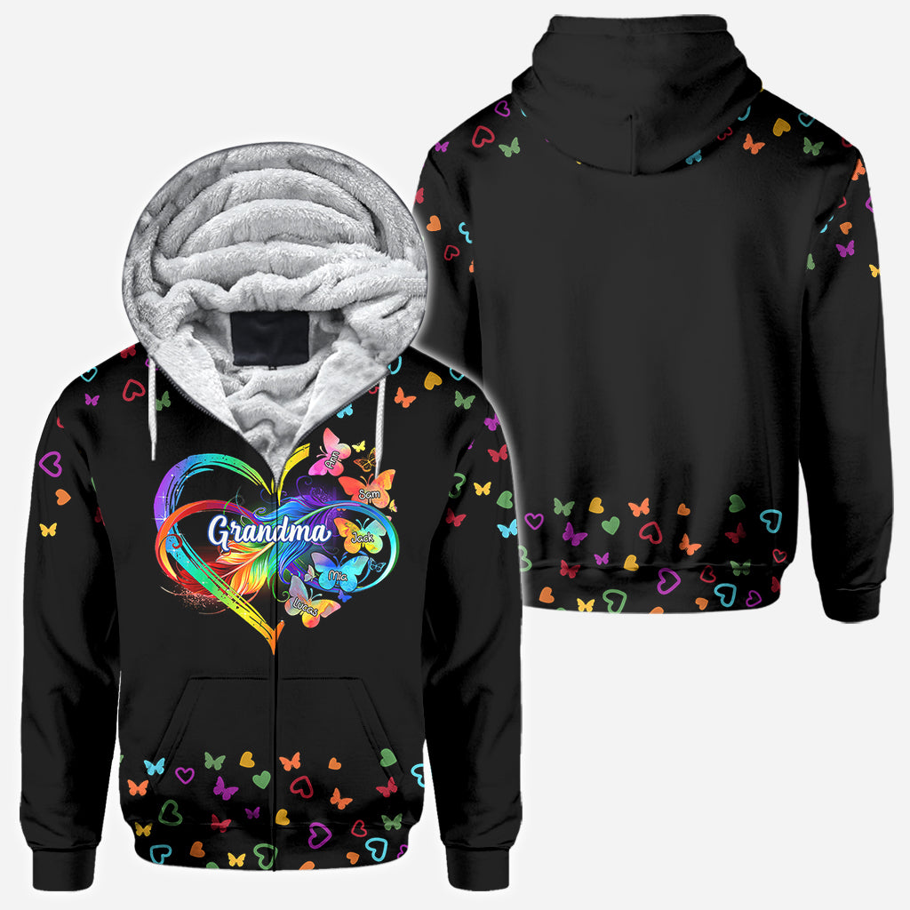 T-shirt personnalisé « Grand-mère papillons colorés cœur infini »