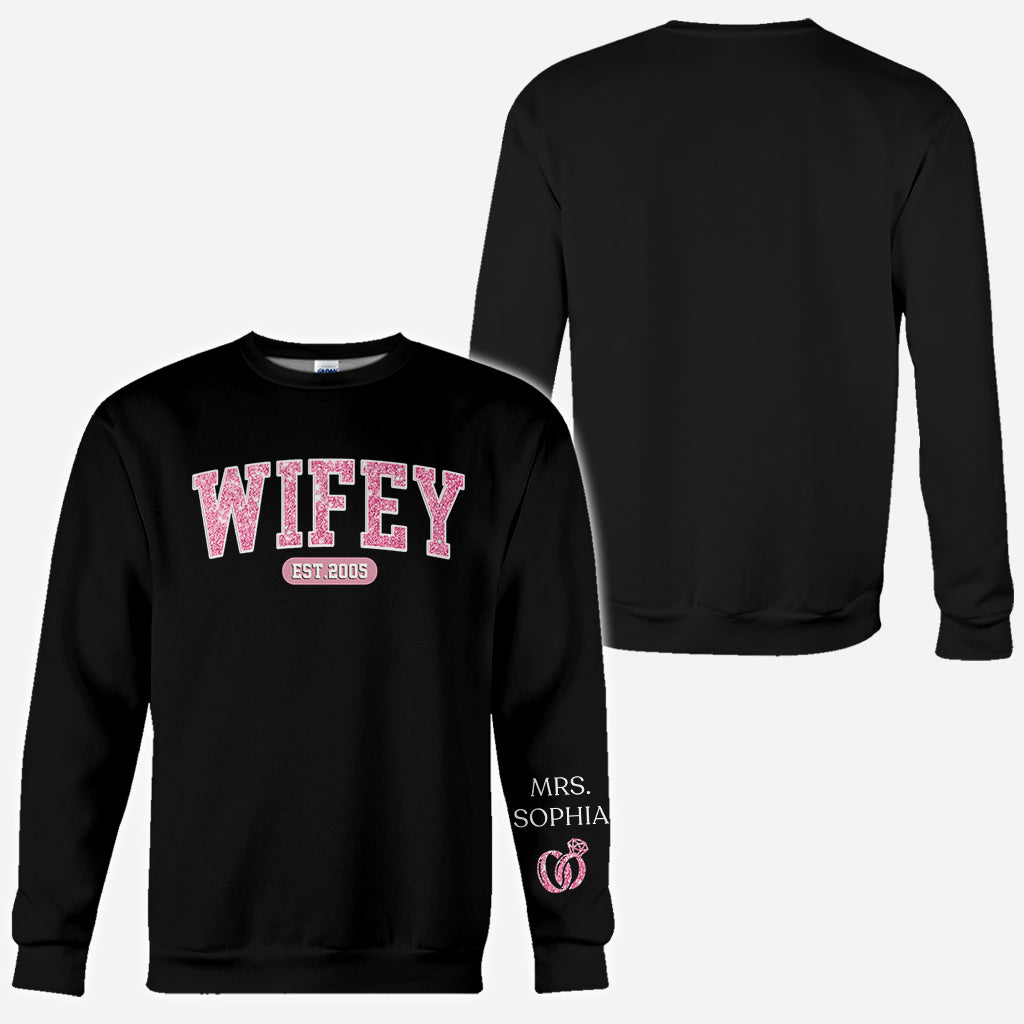 Wifey Est - T-shirt personnalisé mari et femme imprimé sur toute la surface