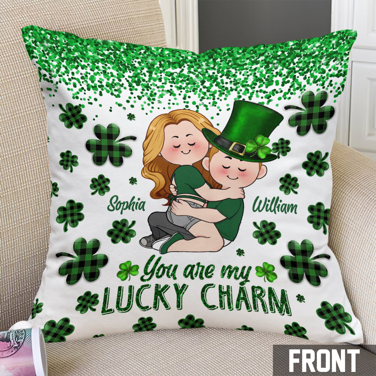 Tu es mon porte-bonheur - Coussin décoratif personnalisé pour couple