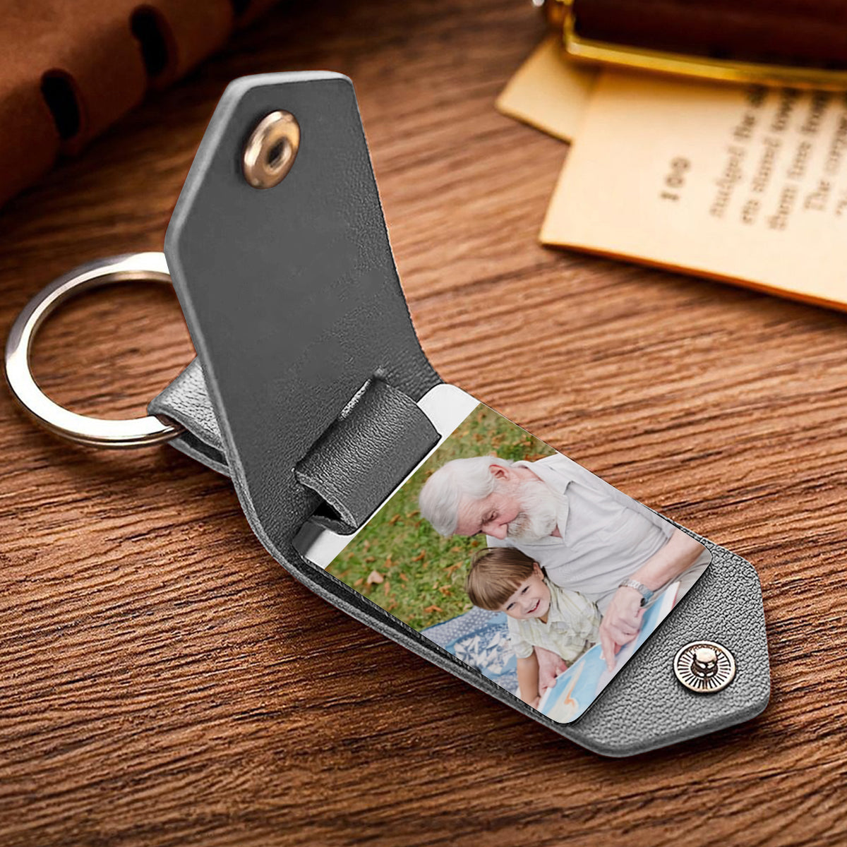 Meilleur grand-père du monde - Cadeau pour grand-père - Porte-clés photo personnalisé en cuir
