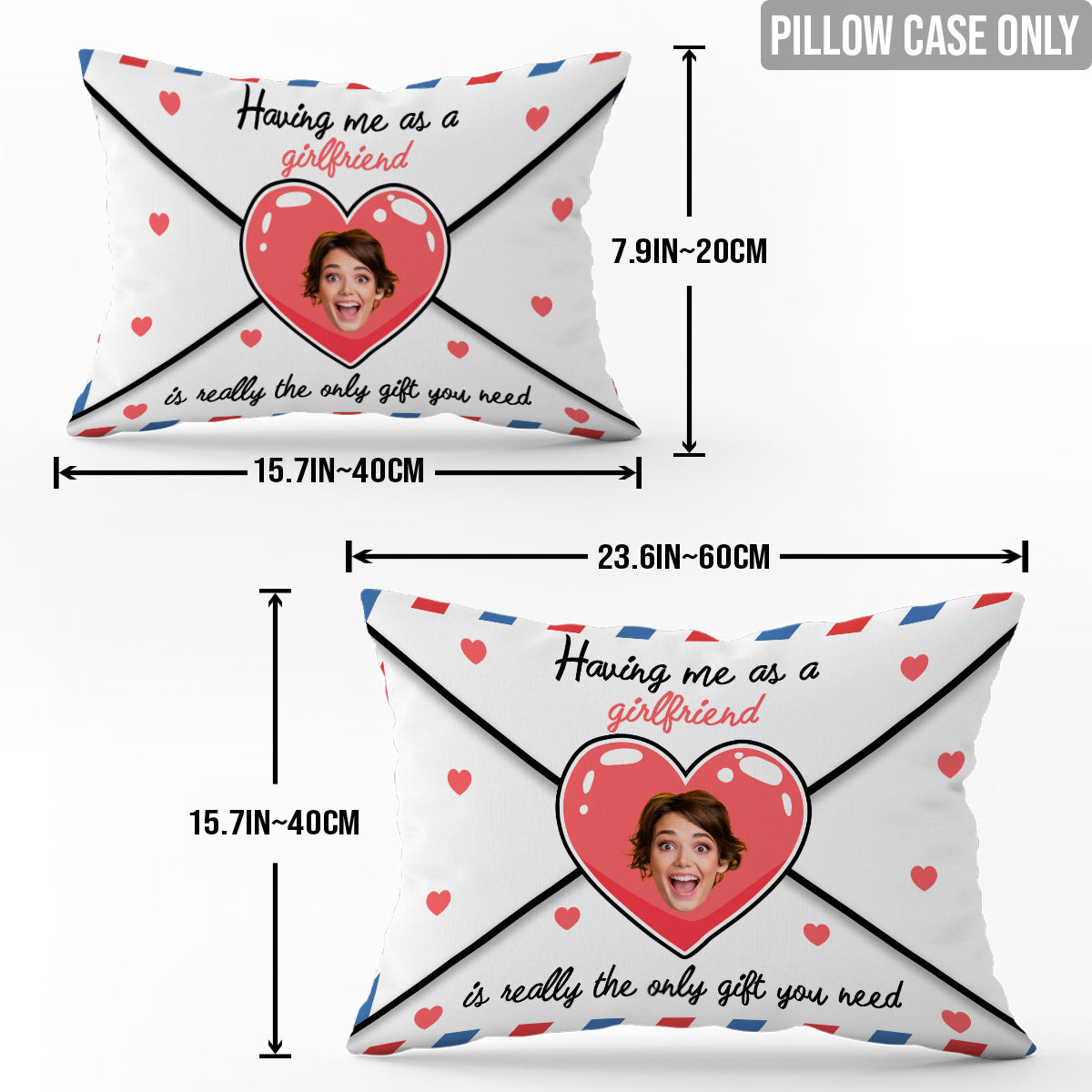 Enveloppe « Je t’aime » personnalisée avec visage - Housse de coussin rectangulaire personnalisée pour couple