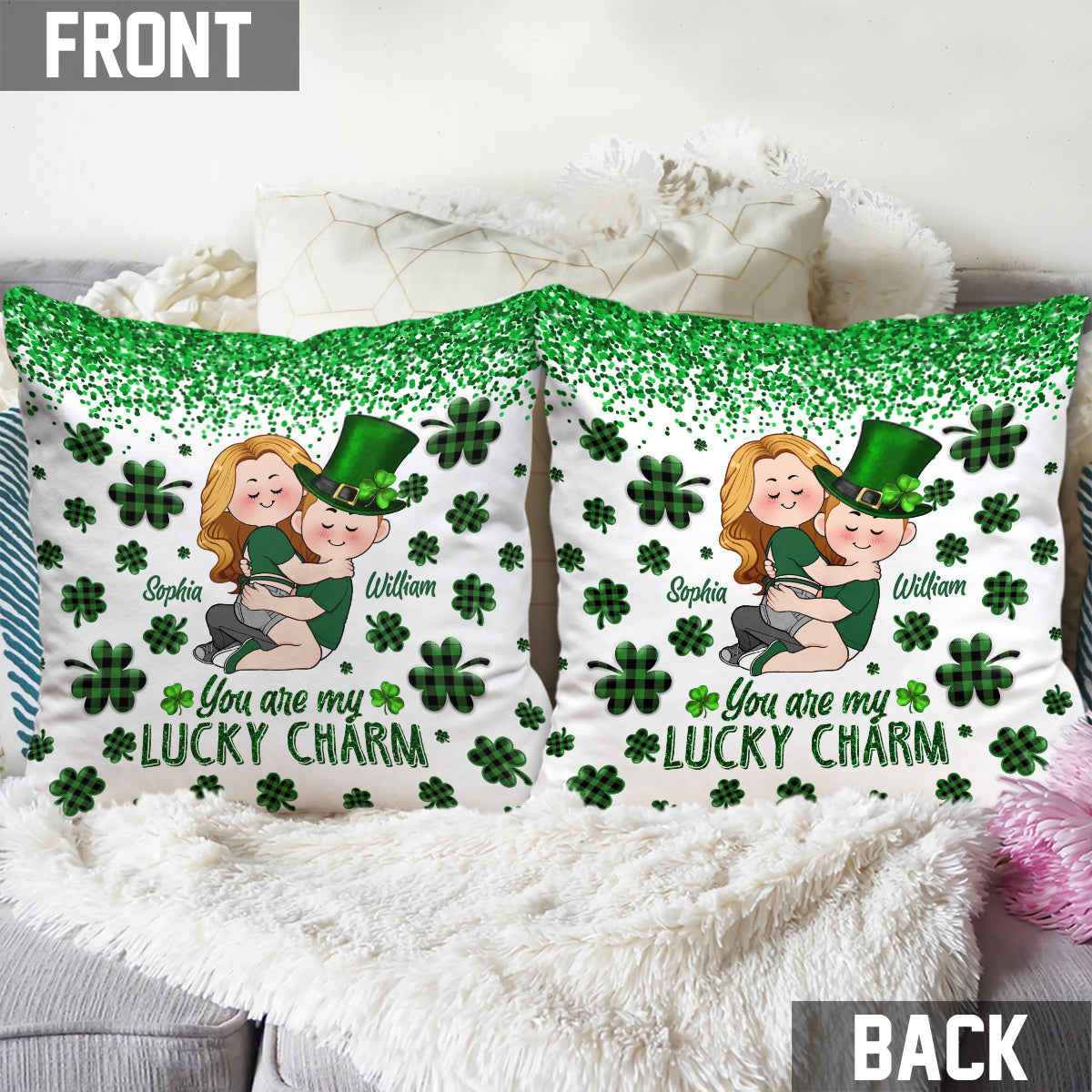 Tu es mon porte-bonheur - Coussin décoratif personnalisé pour couple