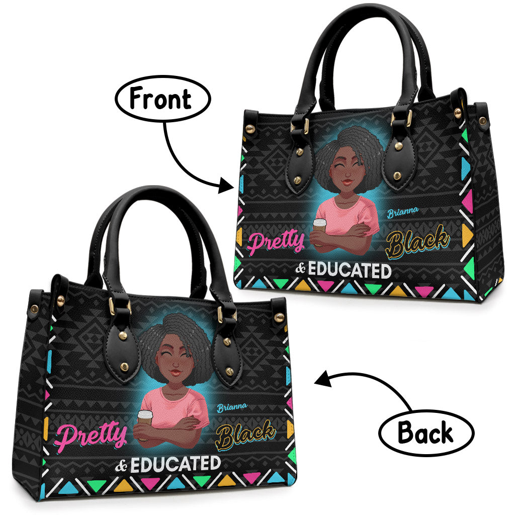 Jolie Noire et Éduquée - Sac à main personnalisé en cuir afro-américain
