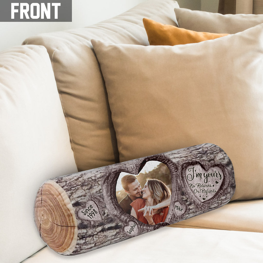 Je suis à toi. Ni retour ni remboursement. N'importe quelle photo, n'importe quel nom - Coussin personnalisé pour couple