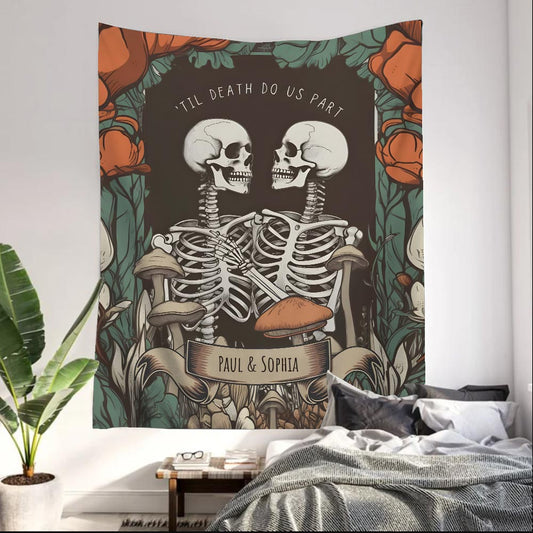 Jusqu'à ce que la mort nous sépare - Tapisserie murale personnalisée en forme de crâne