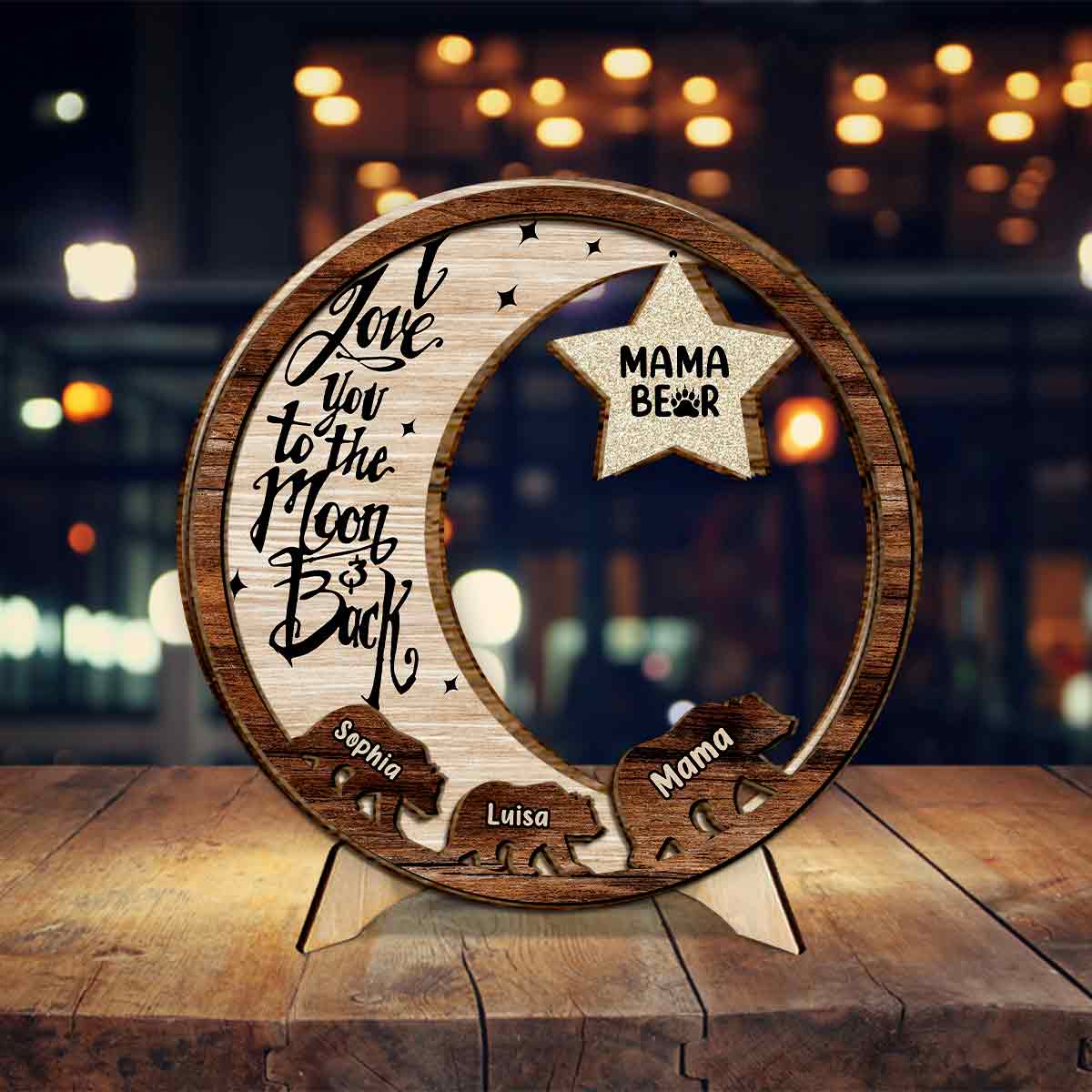 Plaque en bois personnalisée « Maman Ours » (titre au choix) - Panneau en bois double couche - Personnalisation possible