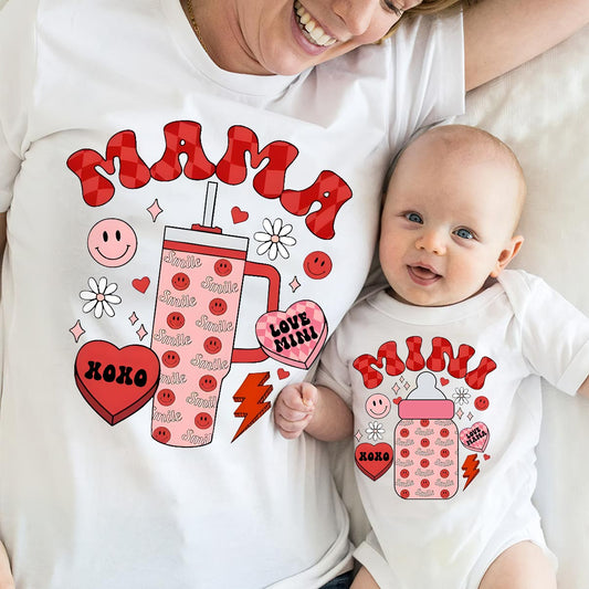 Maman et Mini - T-shirt personnalisé pour maman et body pour bébé