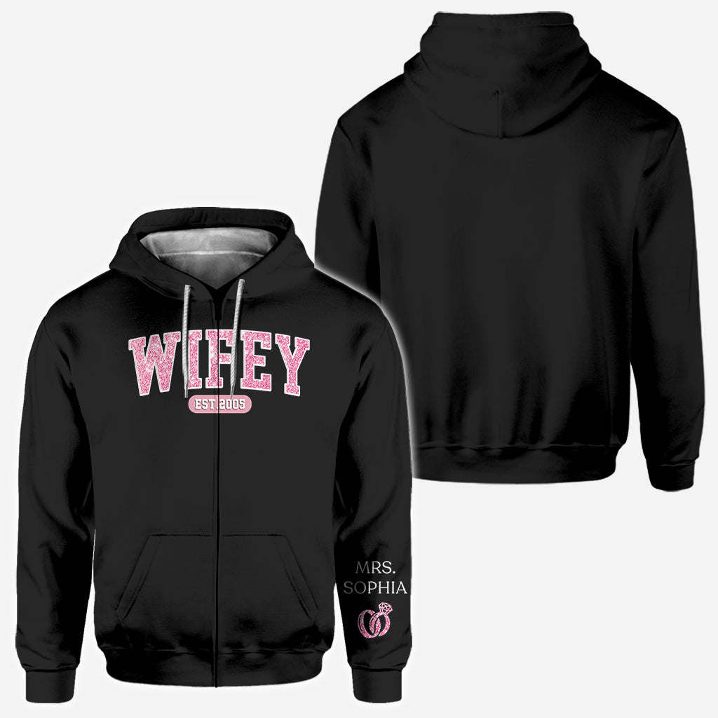 Wifey Est - T-shirt personnalisé mari et femme imprimé sur toute la surface