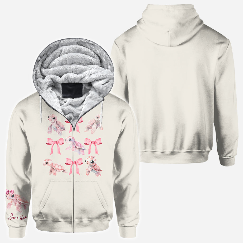 Pink Ribbon Coquette Bow Watercolor Turtle - Personalized Turtle All Over Shirt