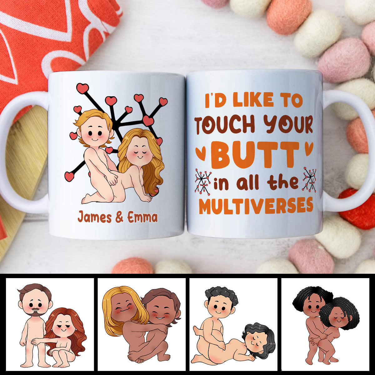 J'aimerais te toucher dans tous les multivers - Pêches gonflées - Mug personnalisé pour couple