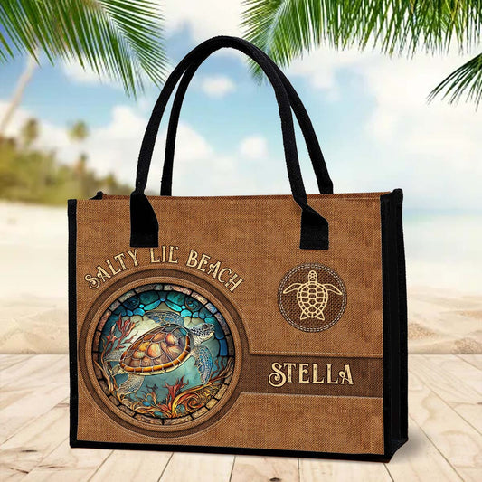 Salty Lil Beach - Sac fourre-tout personnalisé en toile avec tortue