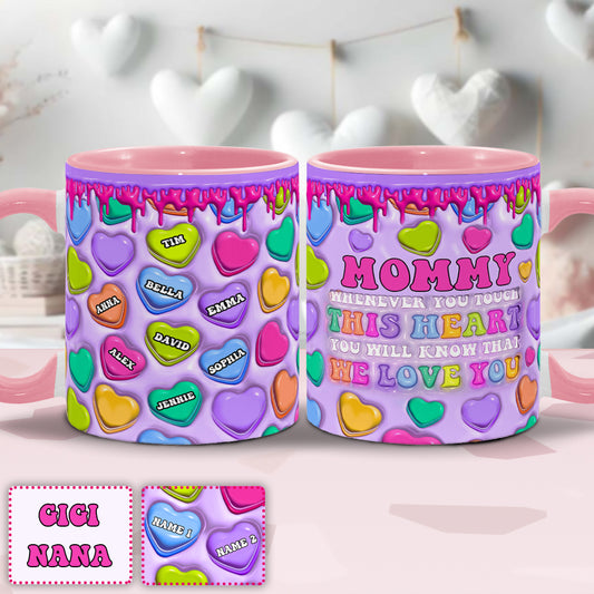 Touche ce cœur, je t'aime mamie, mamie, mamie, maman - Mug personnalisé pour maman