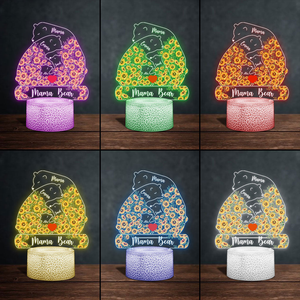 Plaque lumineuse personnalisée « Maman Ours Tournesol » - Socle lumineux en forme de mère