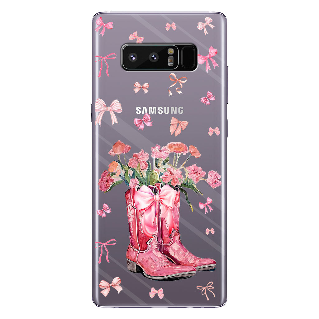 Bottes de cowgirl Coquette - Coque de téléphone transparente personnalisée avec motif cheval