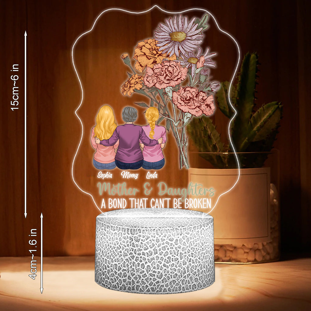 Fleurs de naissance pour la mère et les enfants - Plaque lumineuse personnalisée en forme de mère