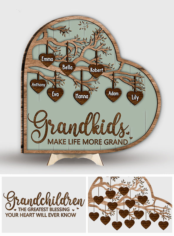 Les petits-enfants rendent la vie plus belle - Plaque en bois personnalisée pour grand-mère (2 couches)