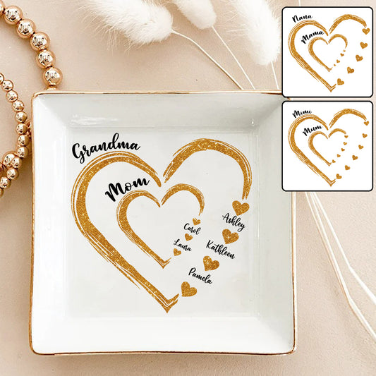 Cœurs d'or Maman Grand-mère - Plat à bijoux personnalisé pour grand-mère