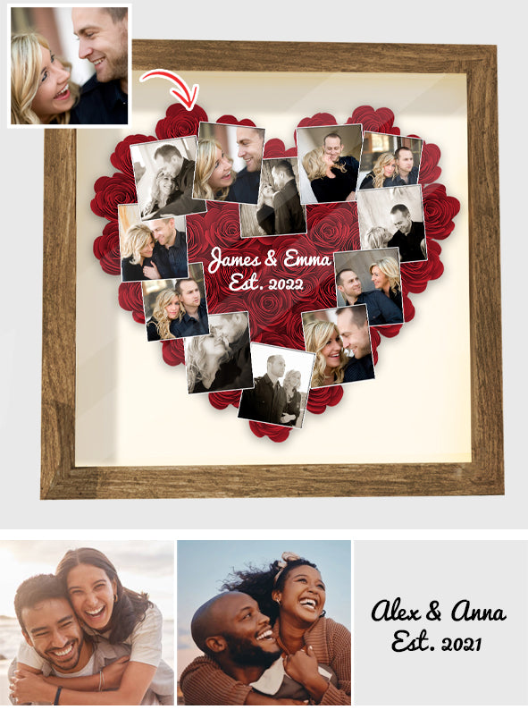 Photo Polaroid en forme de cœur - Cadeau romantique - Boîte à fleurs personnalisée pour couple