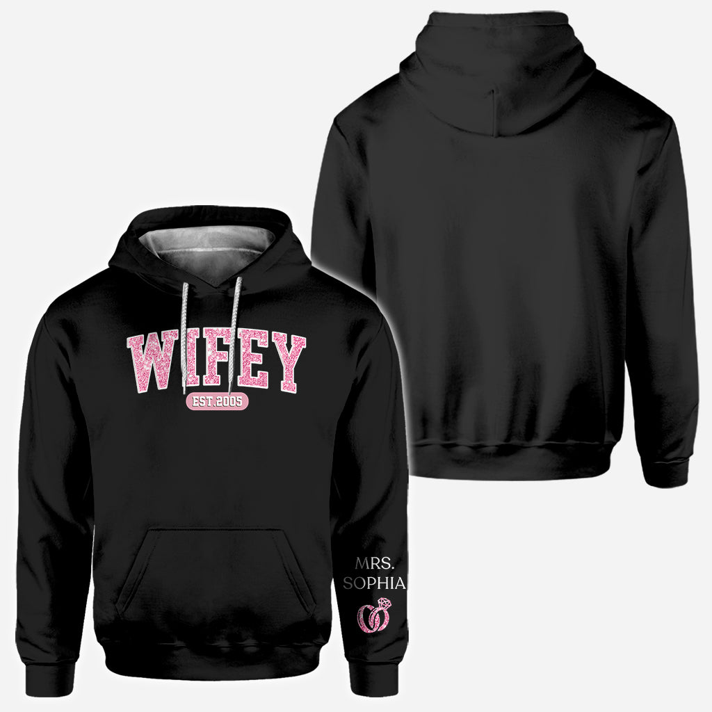 Wifey Est - T-shirt personnalisé mari et femme imprimé sur toute la surface