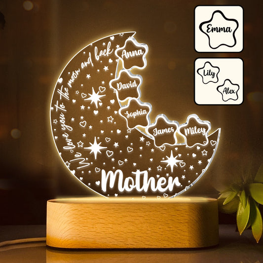 On t'aime jusqu'à la lune et retour - Socle lumineux personnalisé en forme de maman