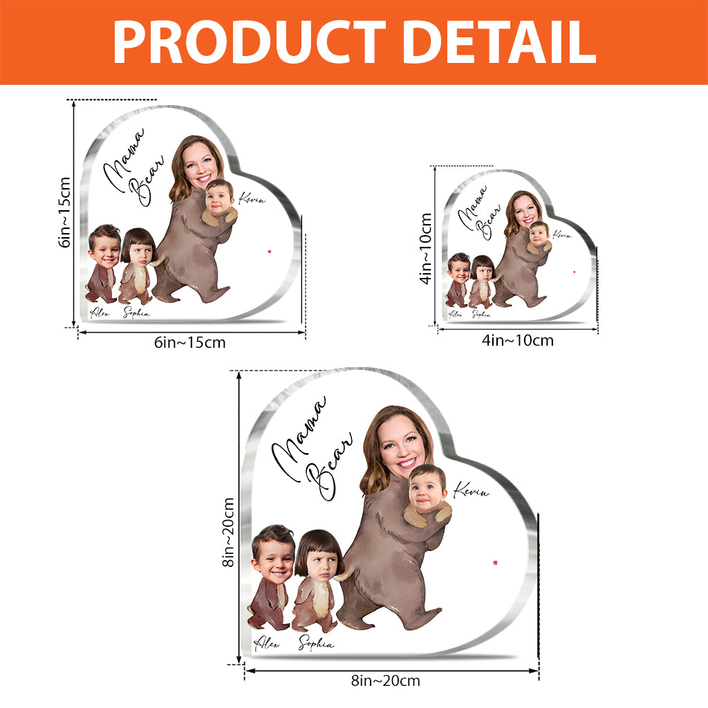 Photo aquarelle personnalisée « Maman Ours » - Plaque acrylique personnalisée « Mère » en forme de carte de naissance