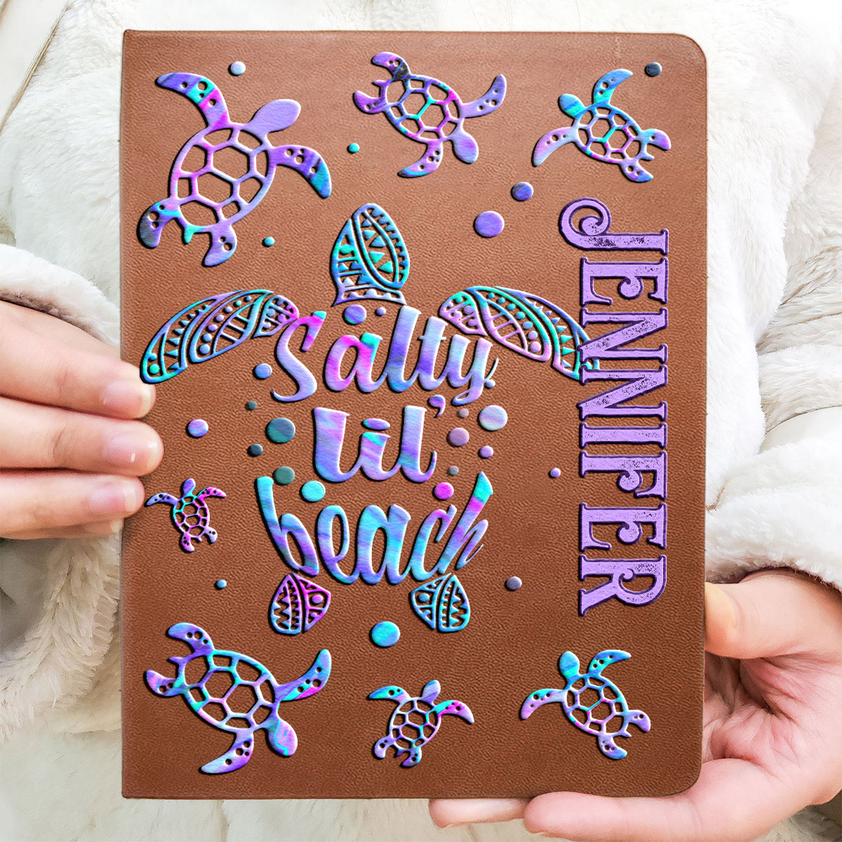 Salty Lil Beach - Carnet de notes personnalisé en cuir de tortue
