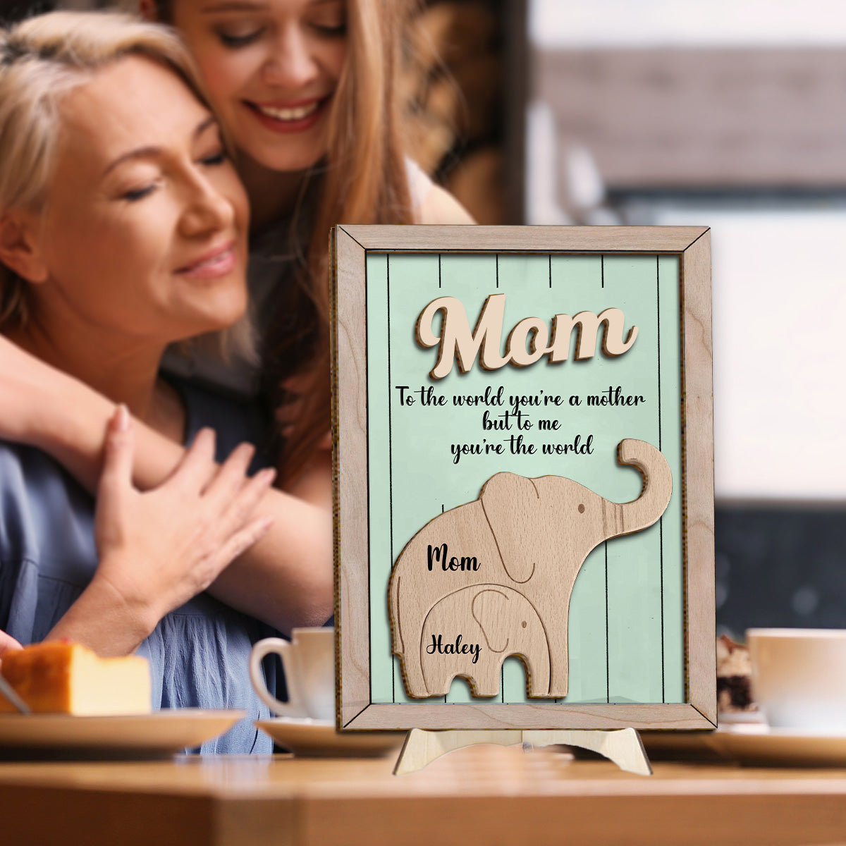 Pour le monde, tu es une mère. Pour moi, tu es le monde. Éléphant - Plaque en bois personnalisée à 2 couches pour maman