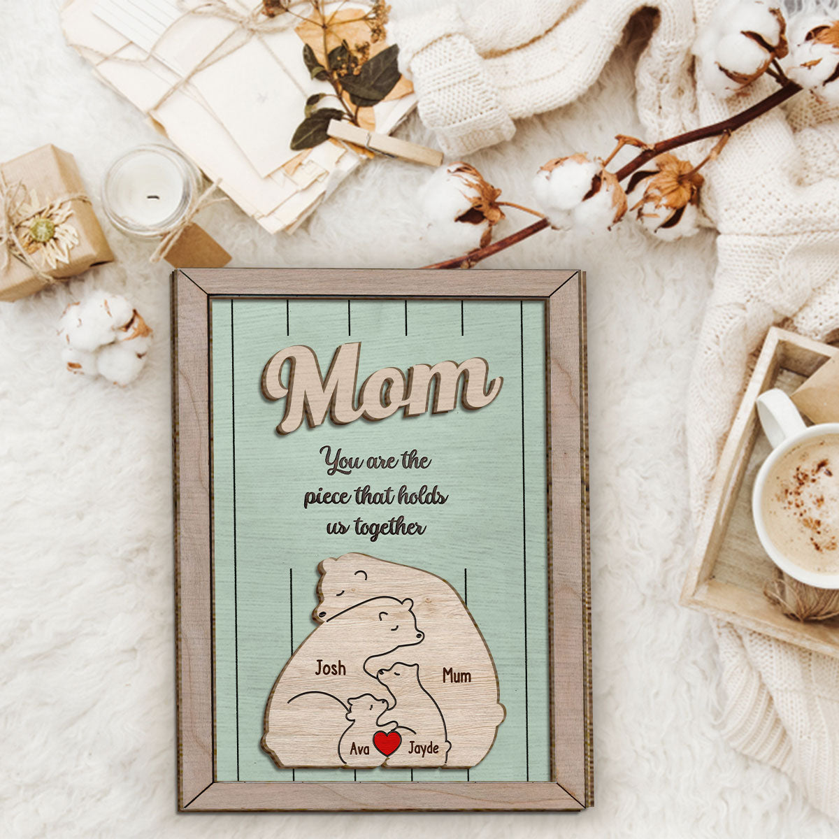 Tu es le pilier de notre couple, Maman Ours - Plaque en bois personnalisée à 2 couches