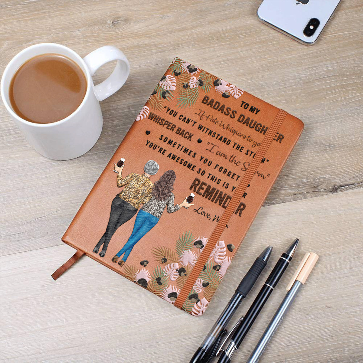 À ma fille - Carnet en cuir personnalisé pour maman