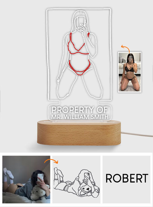 Property Of My Boyfriend/ Girlfriend - Personalized Couple Shaped Plaque Light Base