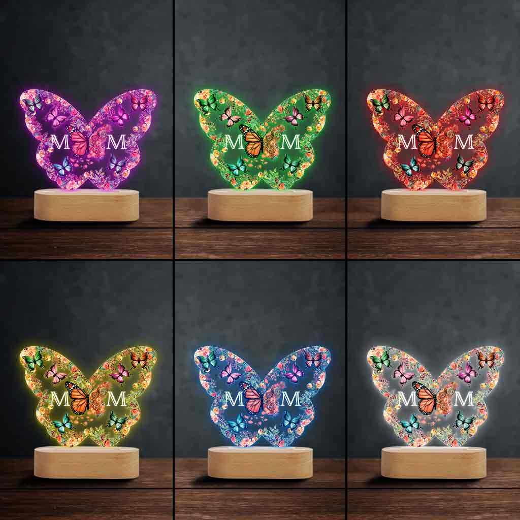 Plaque lumineuse personnalisée « Papillons Mère et Enfants » - Socle lumineux en forme de mère